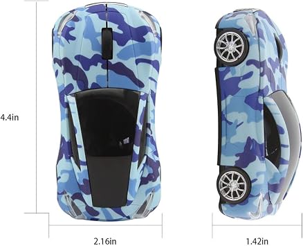 Kablosuz Fare, Araba Şekilli Fare 2,4 GHz USB, Sevimli Kablosuz Fare 1600 DPI, Çocuklar ve Yetişkinler için Ergonomik Fare (Mavi Kamuflaj)