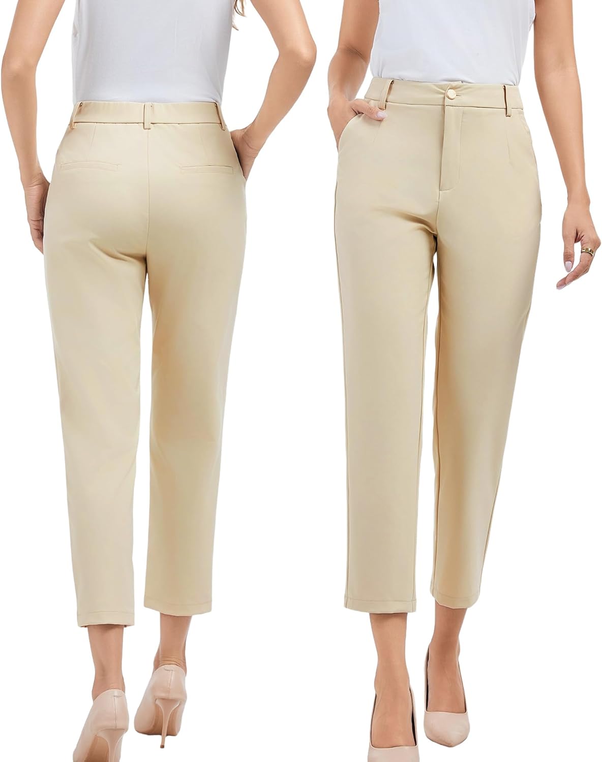 Women's High Waisted Dress Pants Straight Leg Business Trousers with Pockets Stretch Fabric for Office Work Casual - Image 2