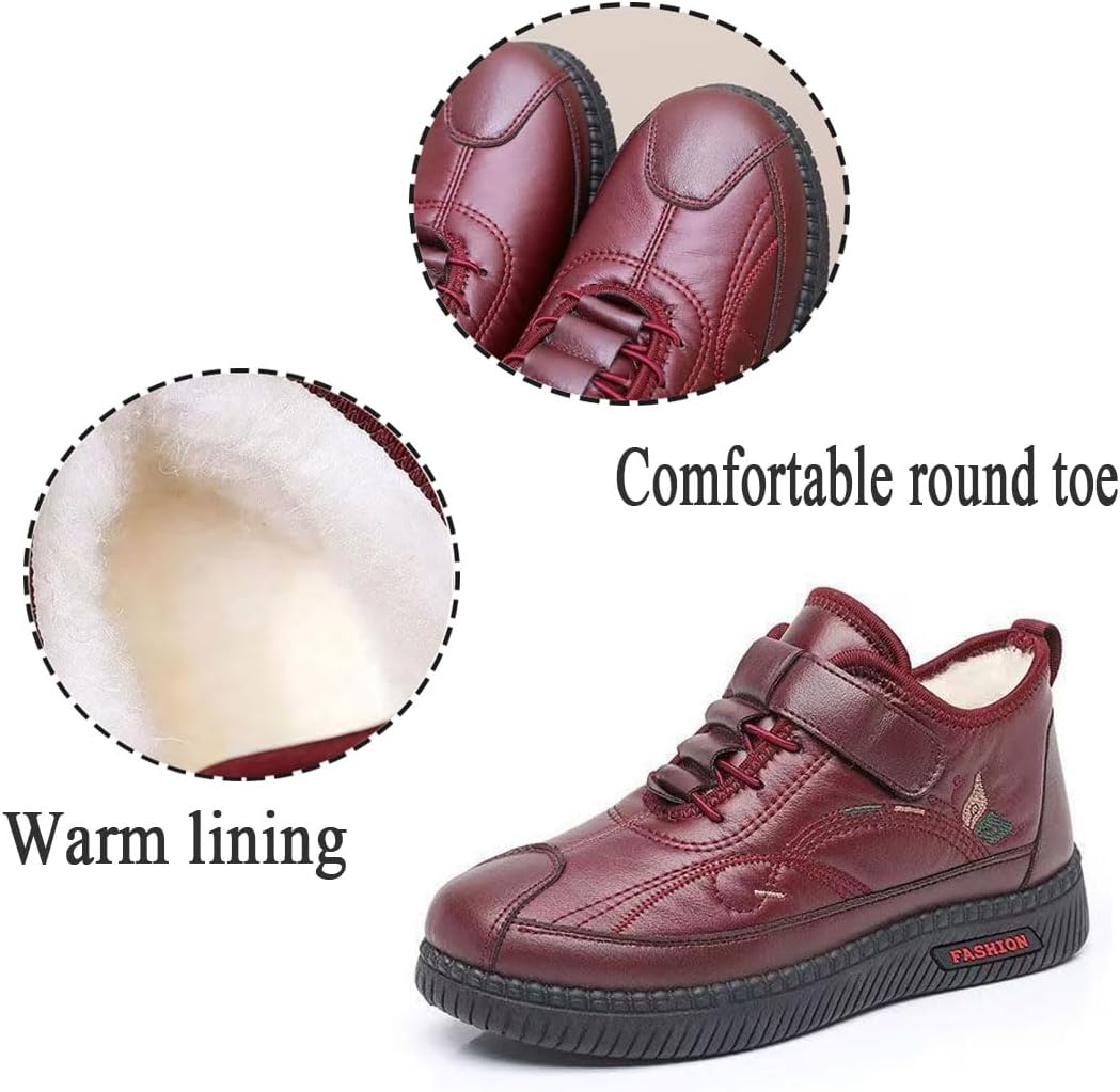Women's Comfortable Waterproof Warm Thick's Ankle Boots, Soft Bottom Anti-Slip Embroidered Fleece Snow Boots, Orthopedic Wide Fit Walking Shoes