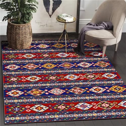 Tapis de salon lavable ethnique rouge 160x200 cm