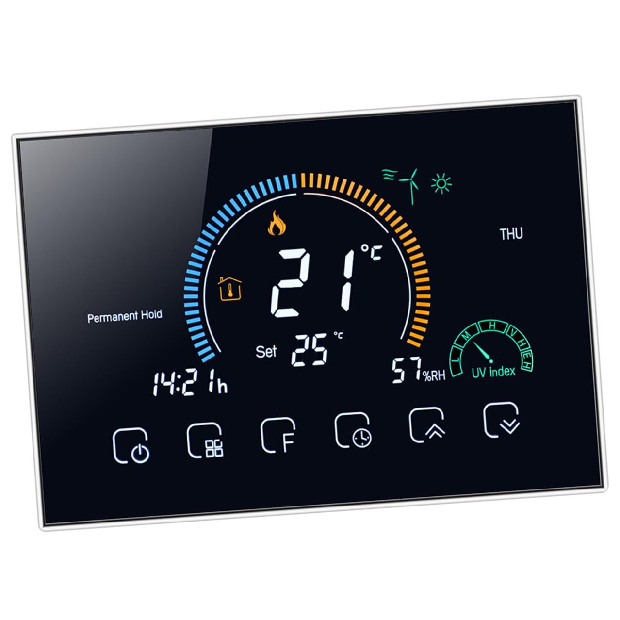 Schwarzer Raumthermostat 95v 5a mit 4, 8 Zoll LCD Touchscreen WLAN | PC Abs Gehäuse, 5 bis 35 Grad Einstellbereich, 86mm Kassette