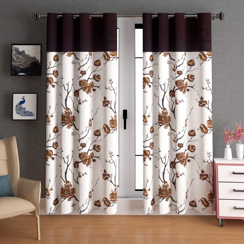 Lunar Days Polyester Patch Curtains for Window 5Ft Long Set of 2 | Flower Printed Panel for Living Room, Office | Drapes with Steel Eyelet Grommet Rings for Kitchen Hall, 5 Feet, Coffee (B0C6TWHMPD) Amazon Price History, Amazon Price Tracker