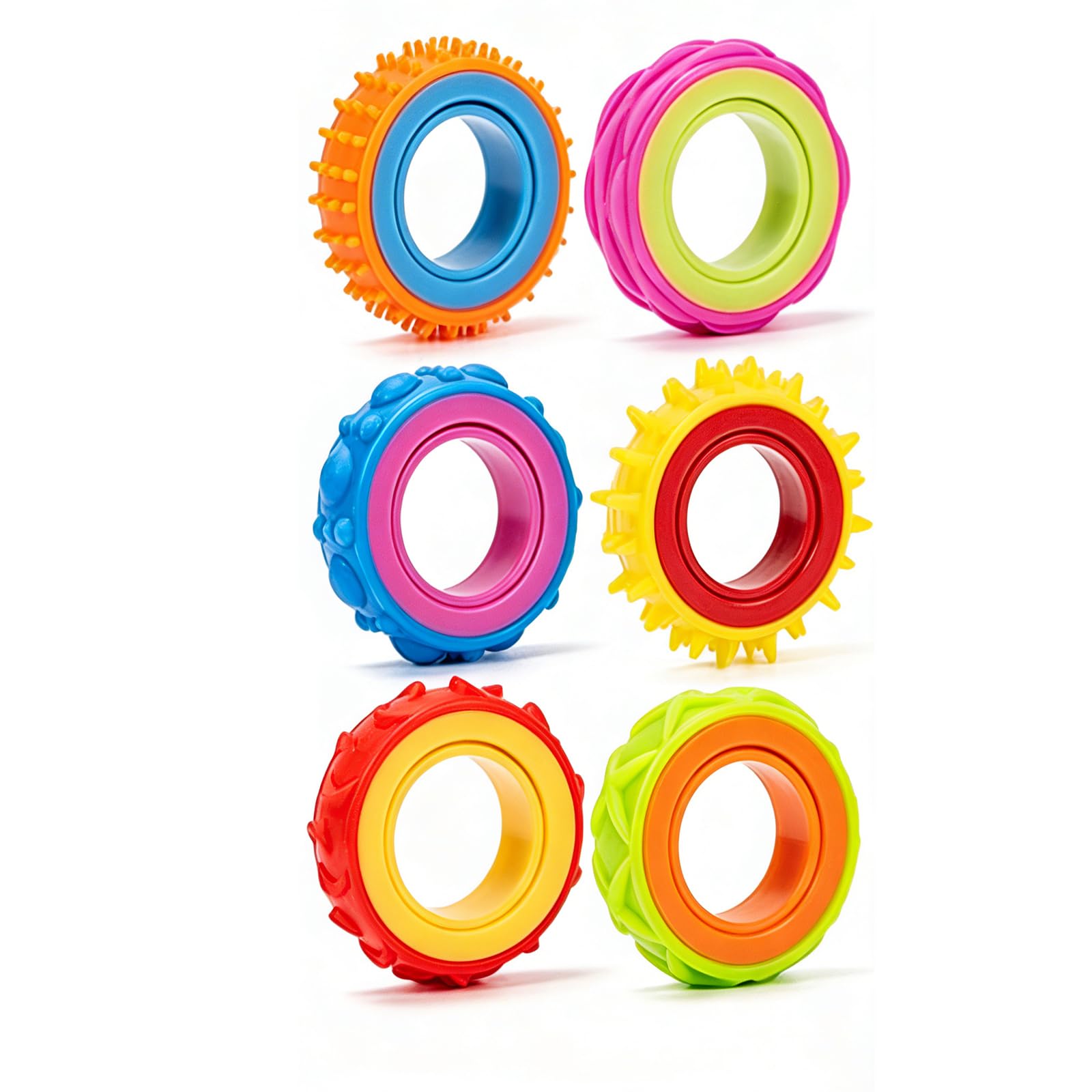 6 PCS Fidget Rings Color, Textured Finger Spinner Rings, Multicolor Sensory Fidgets Ring, Fidget Toys Adults for Children Adult Stress Relief and Anxiety for Classroom & Office