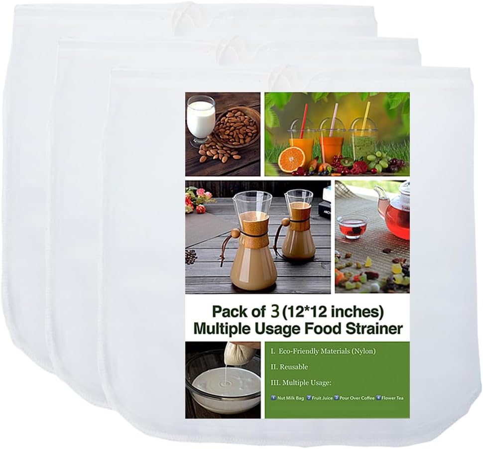 iAesthete 2 Pack - 80 Micron Nut Milk Bag - 12"X12" - Multiple Usage Reusable Food Strainer, Cold Brew Coffee Bag Cheesecloth, Food Grade Nylon Mesh, Filter for Almond