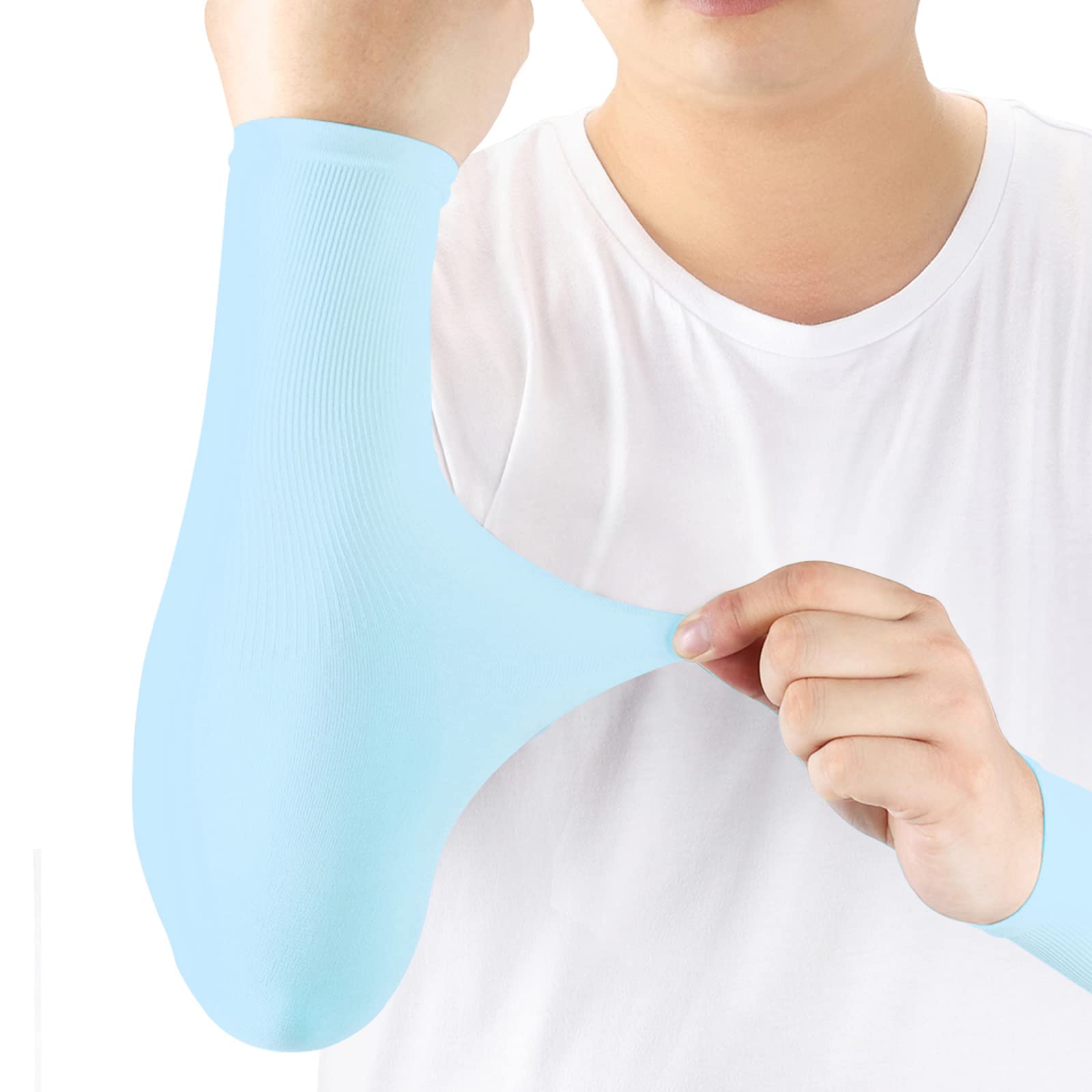 Ioutdoor Unisex (Blue,1 Pair) Arm Sleeves Uv Protection,Arm Warmers Support Stretchy Anti-Slip,Compression Sleeves To Cover Arms Womens Mens Youth For Covering Tattoo Basketball Running Cycling Gardening Outdoor
