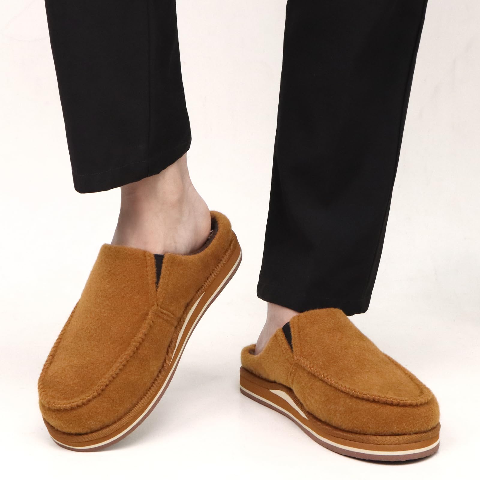 ONCAI Pantofole da Uomo in Comfort Pelo Cotone Strisce Ciabatte da Casa in Lana con Memory Foam Supporto Arco Suola in Gomma Taglia 40-50