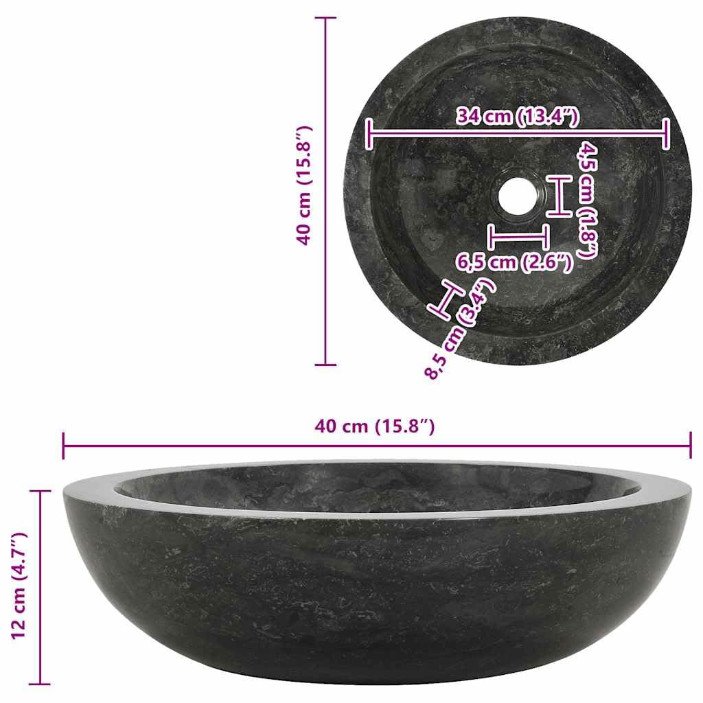 Lavabo in marmo nero, 40 x 12 cm, lavabo da appoggio per ospiti, WC per bagno, ristrutturazione, ristrutturazione