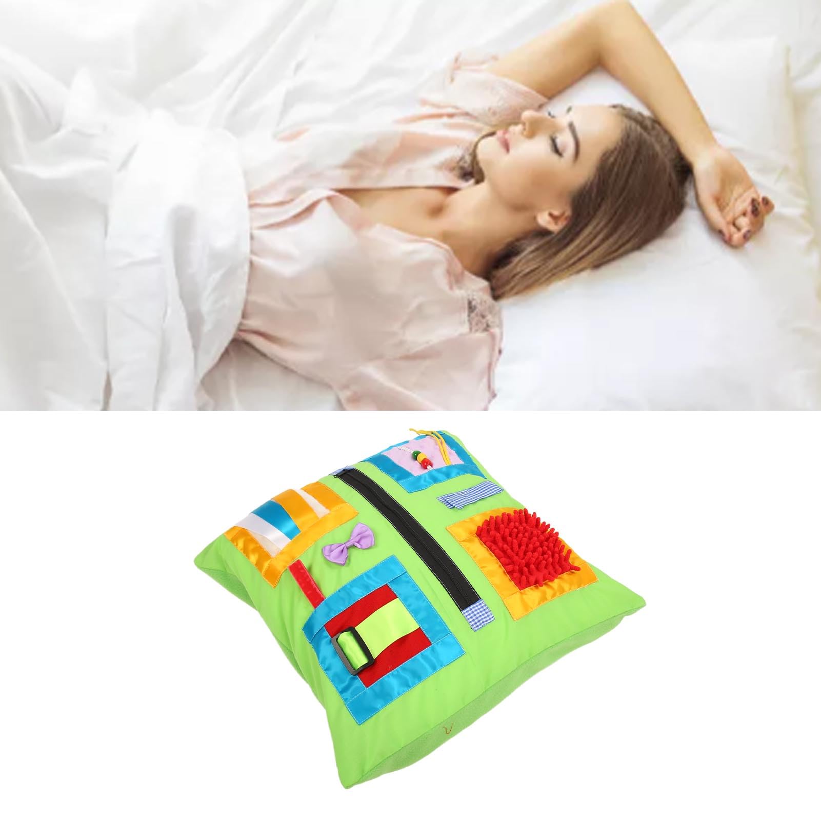 Almohada Demencia, Almohada Sensorial Fidget Actividades Calmantes y Reconfortantes para Adultos con Demencia, Funda de Almohada Extraíble, Productos para la Demencia