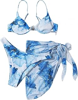 JOFOW 3 Piece Swimsuits for Women Triangle Bikini Bathing Suits with Mesh Beach  - Compare price