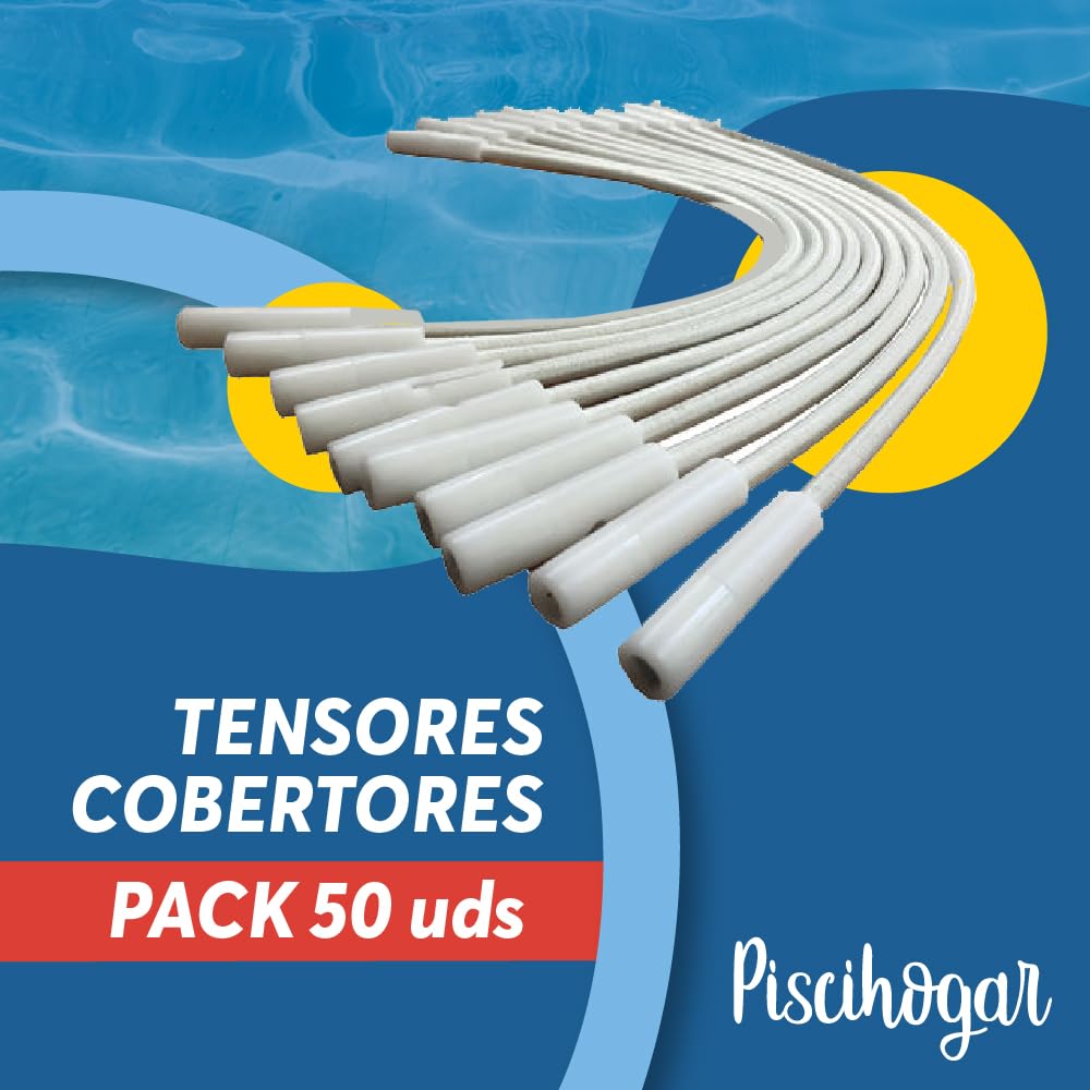 PisciHogar Tensores Lona de Piscina. Goma elástica de Gran Resistencia para el cobertor de Invierno. Regulables. (50 und, Blanco)