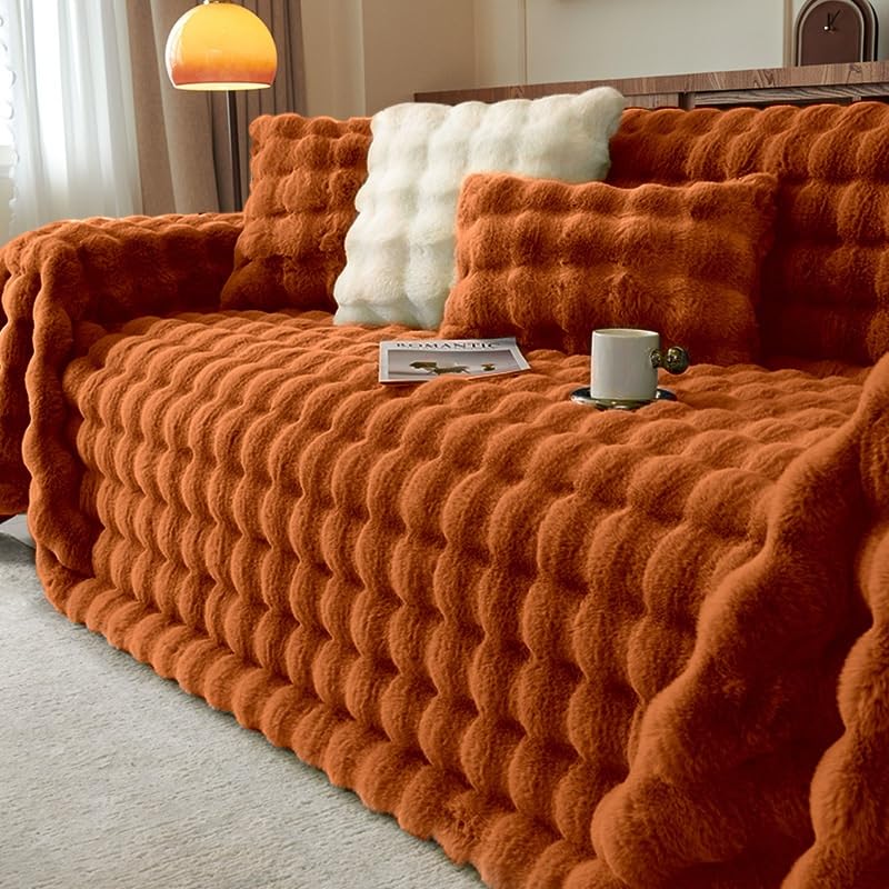 Couvre-lit moelleux universel grande taille, grand plaid caramel pour cocooning au salon