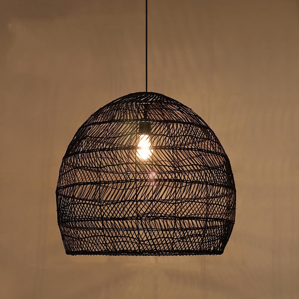 Lámpara de ratán negro colgante isla cocina mimbre natural boho lámpara techo rústica mesa