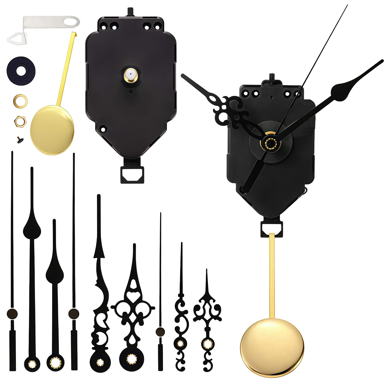 Mouvement pendulaire à quartz silencieux avec 3 ensembles d'aiguilles et pendule - Mouvement à quartz - Kit de mouvement DIY - Mouvement pour horloge murale - Mouvement de rechange pour horloge