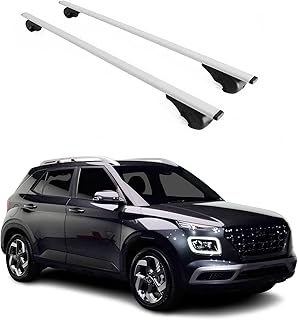 OMAC Roof Rack Cross Bars for Hyundai Venue 2020-2026 Lockable 165Lbs Metal Silver 2Pcs fits Cargo Carriers Kayak Canoe Bike Snowboard