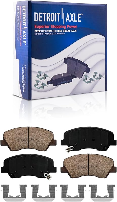 Pastilhas de freio dianteiras cerâmicas Detroit Axle P-1593 para Hyundai Accent, Kia Rio e Dodge Attitude – 2 unidades