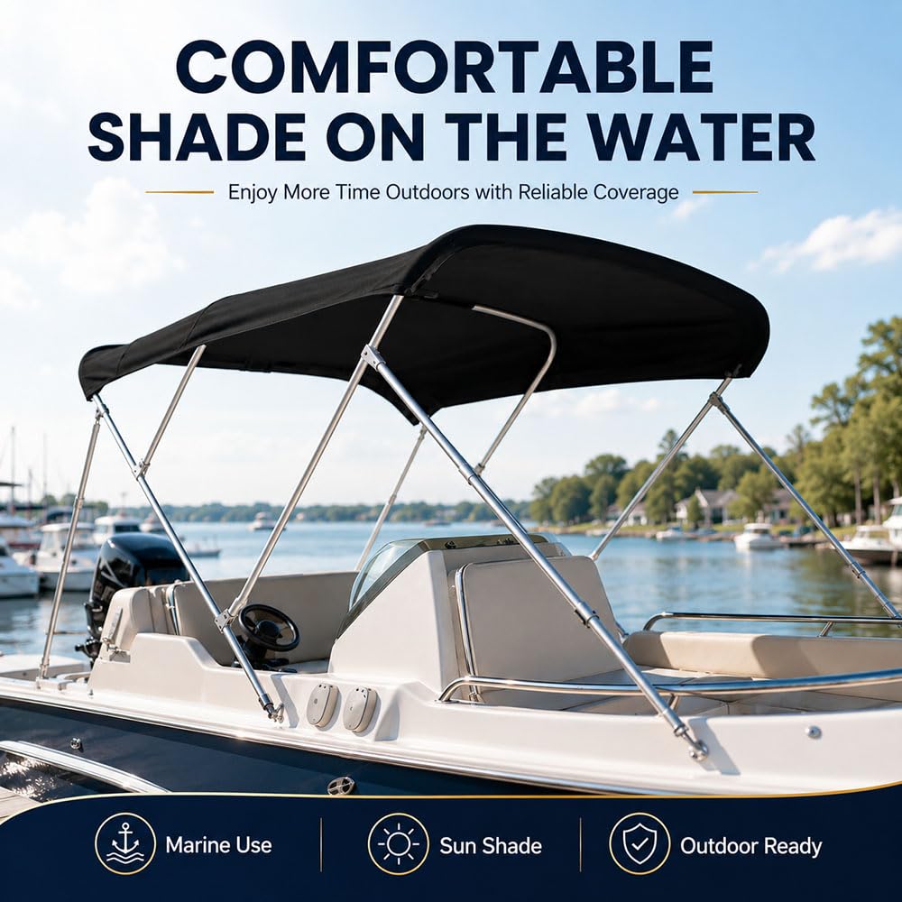 Lona Bimini para Barco, Techo de Sombra Marina para Nautique Ski Nautique 196 | Tela Oxford 600D, lona de repuesto para bimini abierto, ayuda a bloquear el sol y resistir la lluvia