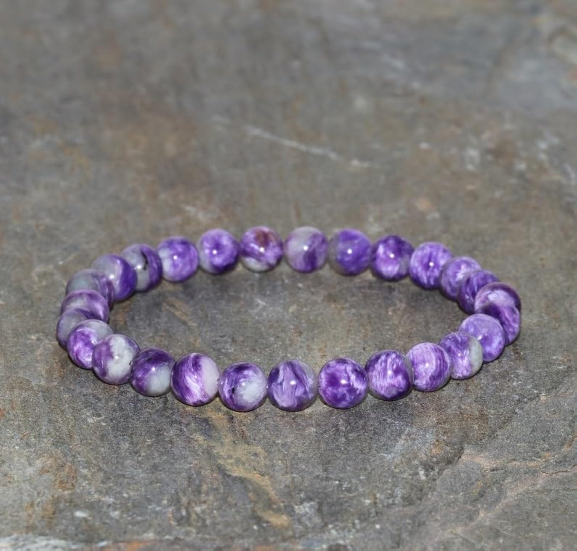 Natural Russian Charoite Gemstone Bracelet, Handmade Stretchable