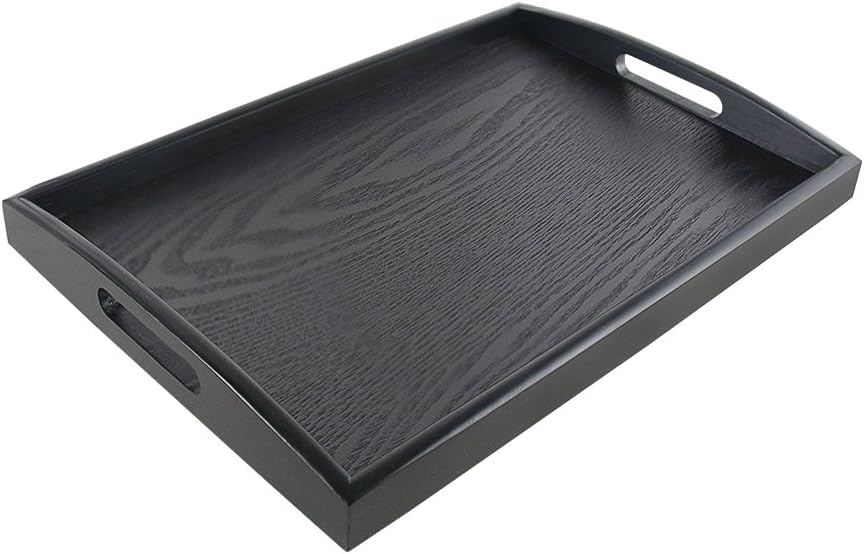 SILILUNWooden Serving Tray Tea Dinner Tray Large Rectangular Platter With Handle 45x35x4.5cm