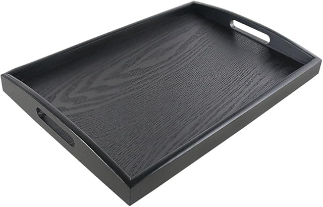 SILILUN Wooden Serving Tray Tea Dinner Tray Large Rectangular Platter With Handle 45x35x4.5cm
