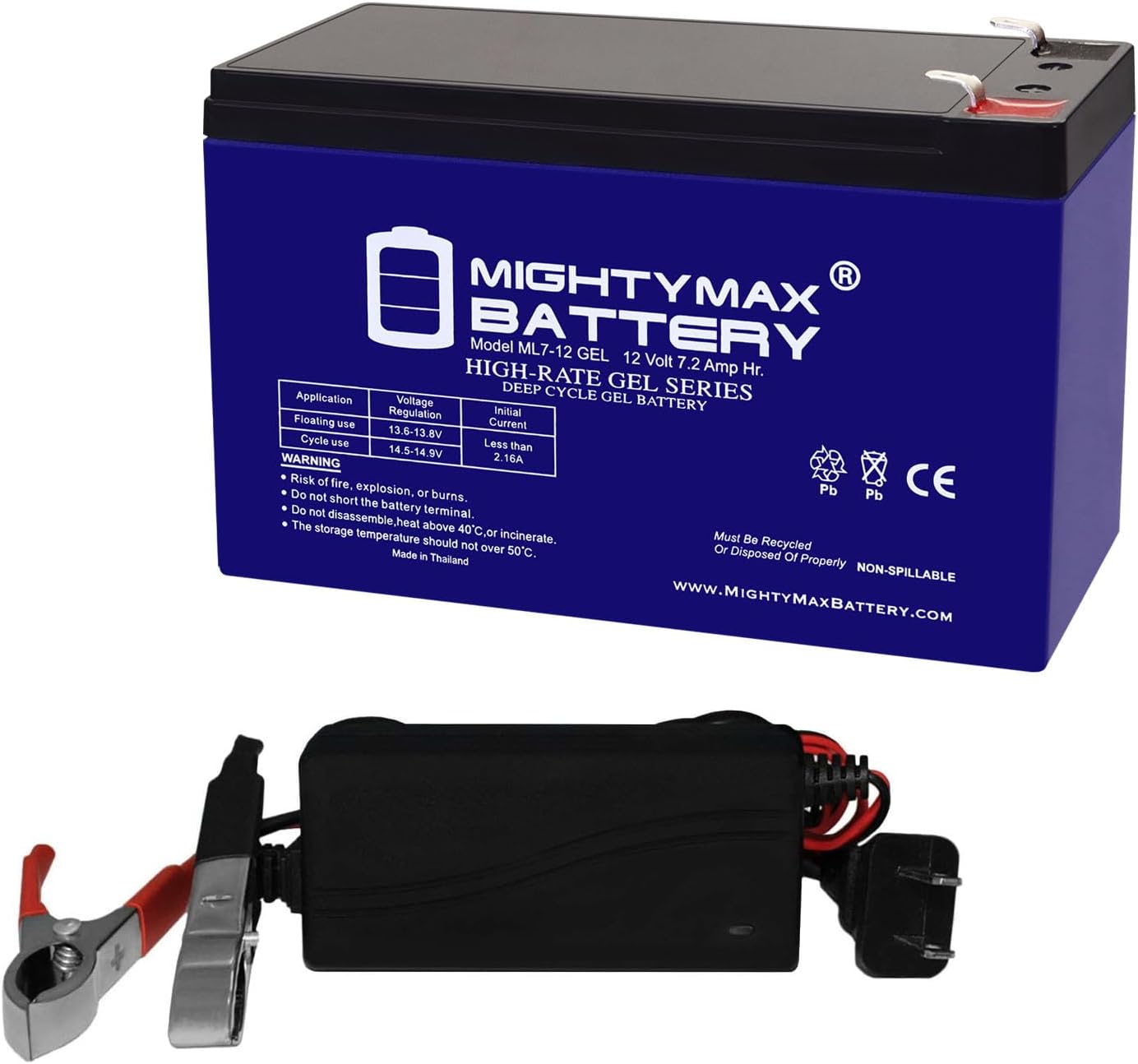 Mighty Max Battery 12V 7AH Gel F1 Replacement Battery Compatible with Garmin Fishfinder 90 + 12V Charger