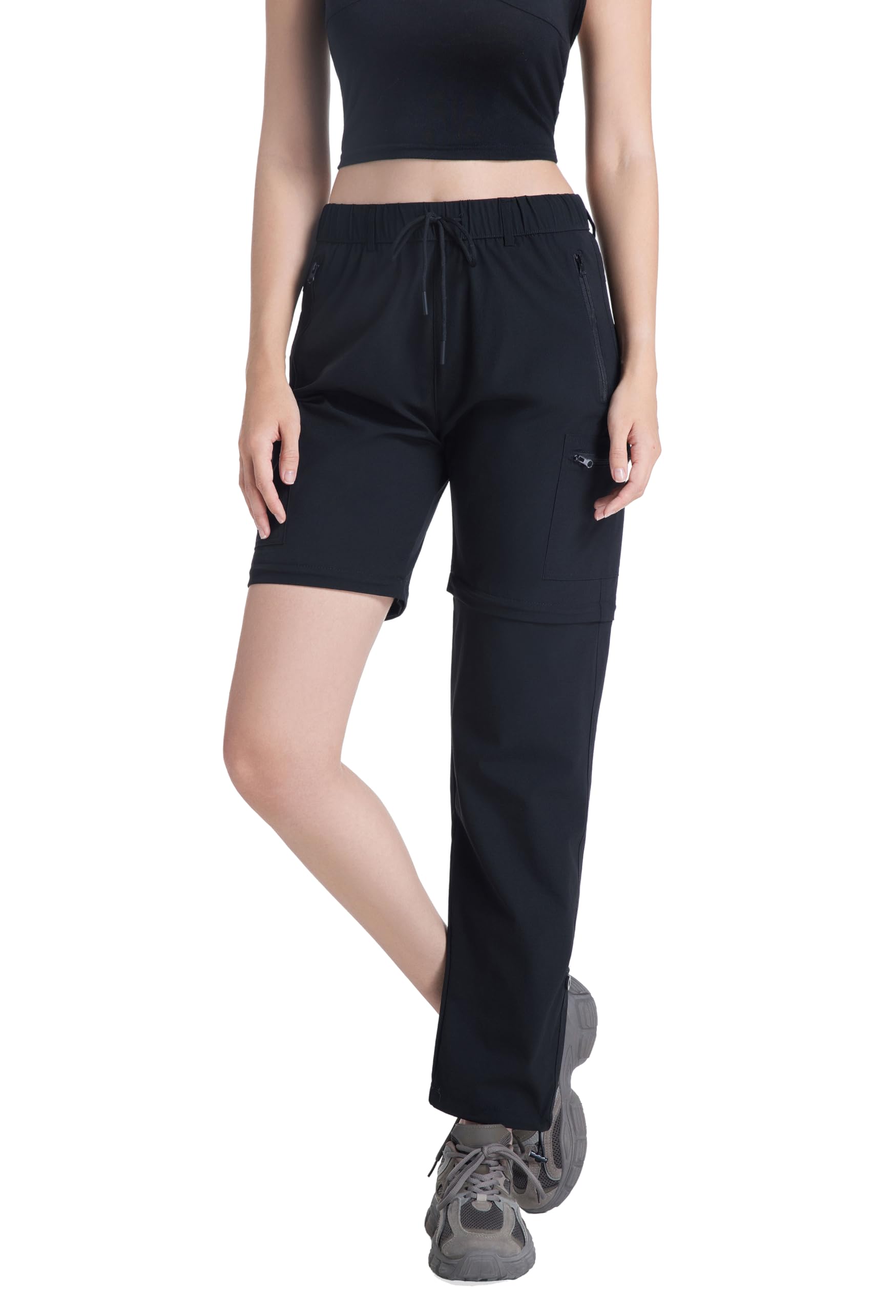 W JIANWANG Damen Zip-Off Wanderhose Trekkinghose, Atmungsaktiv Schnell Trocknend Outdoorhose, Abnehmbare Funktionshose mit 5 Reißverschlusstaschen, Leichte Stretch Sommer Hiking Pants