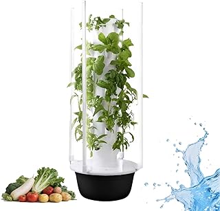 Hydroponischer Indoor Garten mit 9 Ebenen, LED-Beleuchtung & Timer, Vertikales Pflanzsystem, BPA-frei, Selbstbewässerung, platzsparender Pflanzturm für Kräuter, Salat, Gemüse(28Holes+LED)