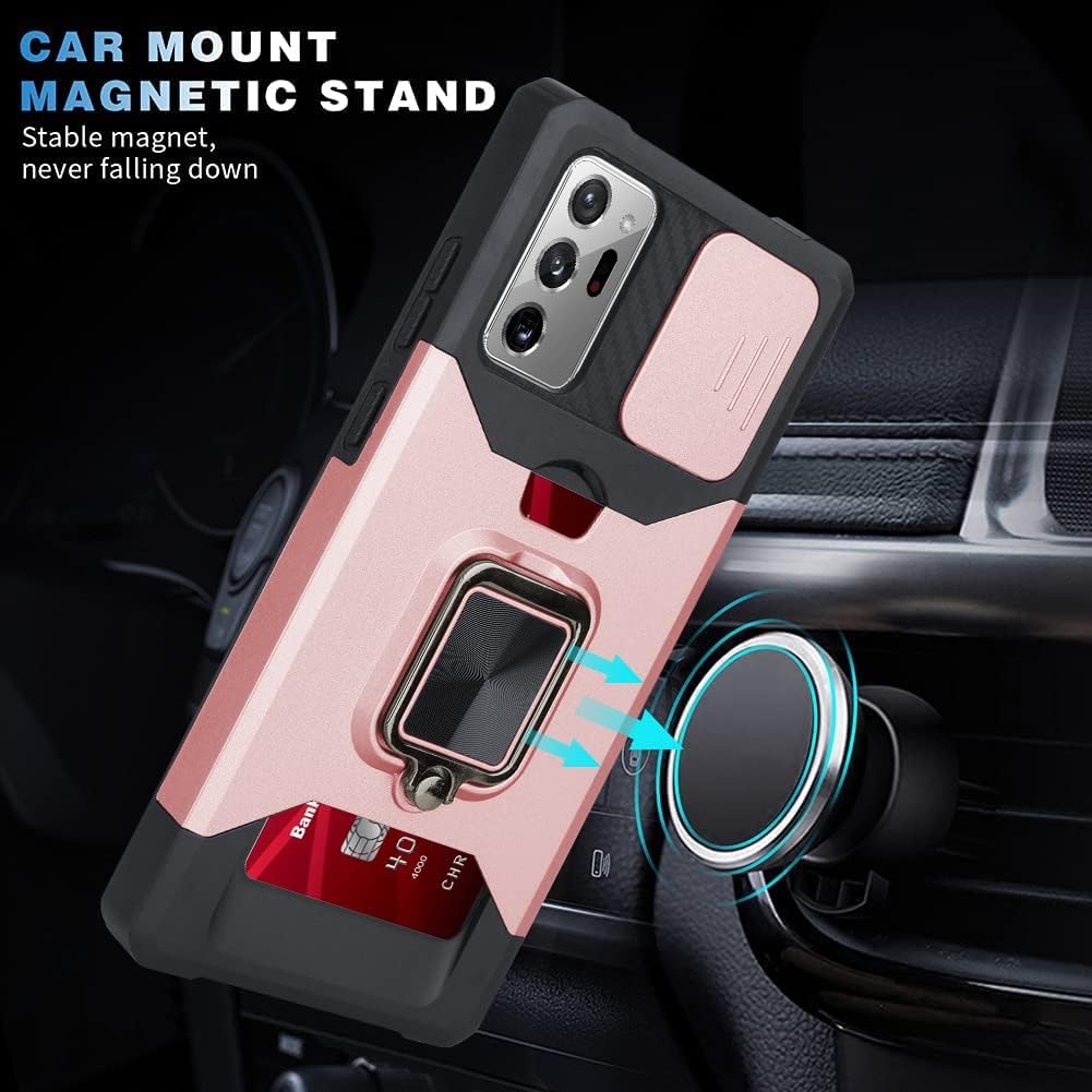 OOK Compatible Samsung Galaxy Note 20 Ultra Case with Stand/Camera Protection/Magnetic Car Mount/Card Holder Design Slim Shockproof Protective Case for Samsung Note 20 Ultra 6.9'' 2020,Rose Gold