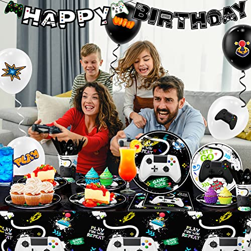 Fruitful Party Video Game Party Decorations For Boys,140Pcs Gamer Birthday Decorations&Video Game Party Tableware Set-Watercolor Video Game Party Plates Napkins Tablecloth Balloons Banner Etc Gaming Party Supplies thumb #2