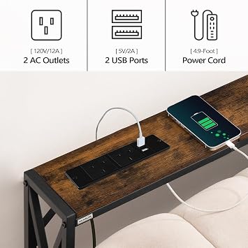MAHANCRIS Console Table with Charging Station, 100 CM Narrow Sofa Table, Long Entryway Table, Hallway Table with USB Ports, Behind Couch Table with Power Outlets, Rustic Brown ACTHR151KE01N1