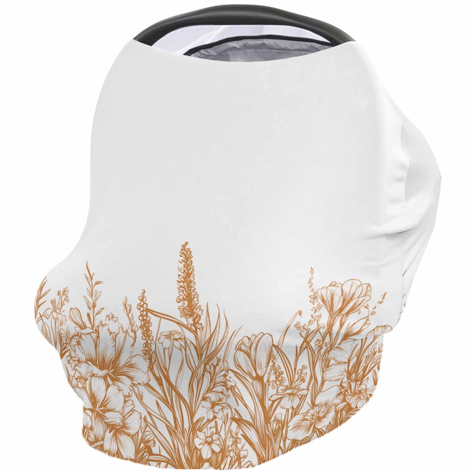Nursing Cover for Breastfeeding Scarf, Orange Lavender Wildflowers Leaves Line Art Baby Car Covers Super Soft Multi Use for Canopy Shopping Cart Cover Blanket Stroller Cover