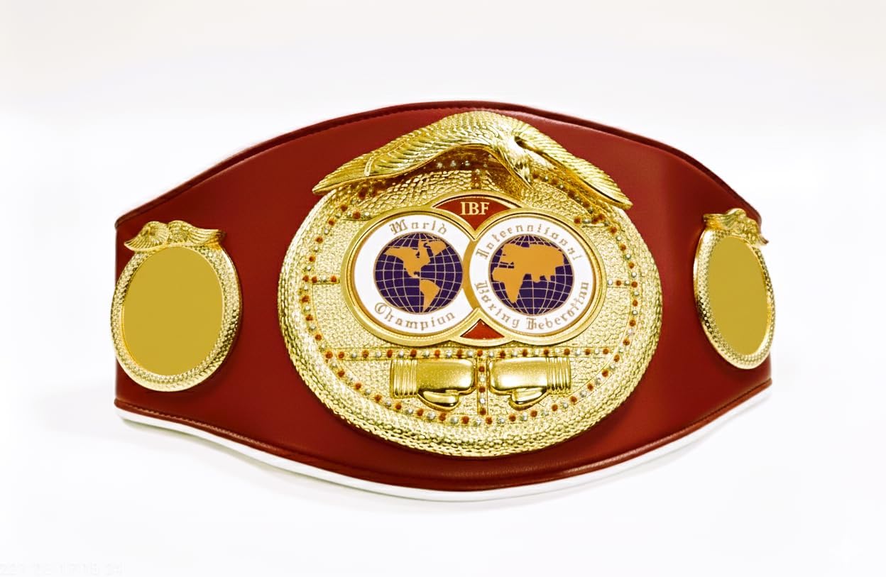 IBF Championship Title Belt | Adult Full Size | 4mm Heavy Zinc Alloy Gold Plates | Genuine Black Leather | International Boxing Federation Premium Collector Edition