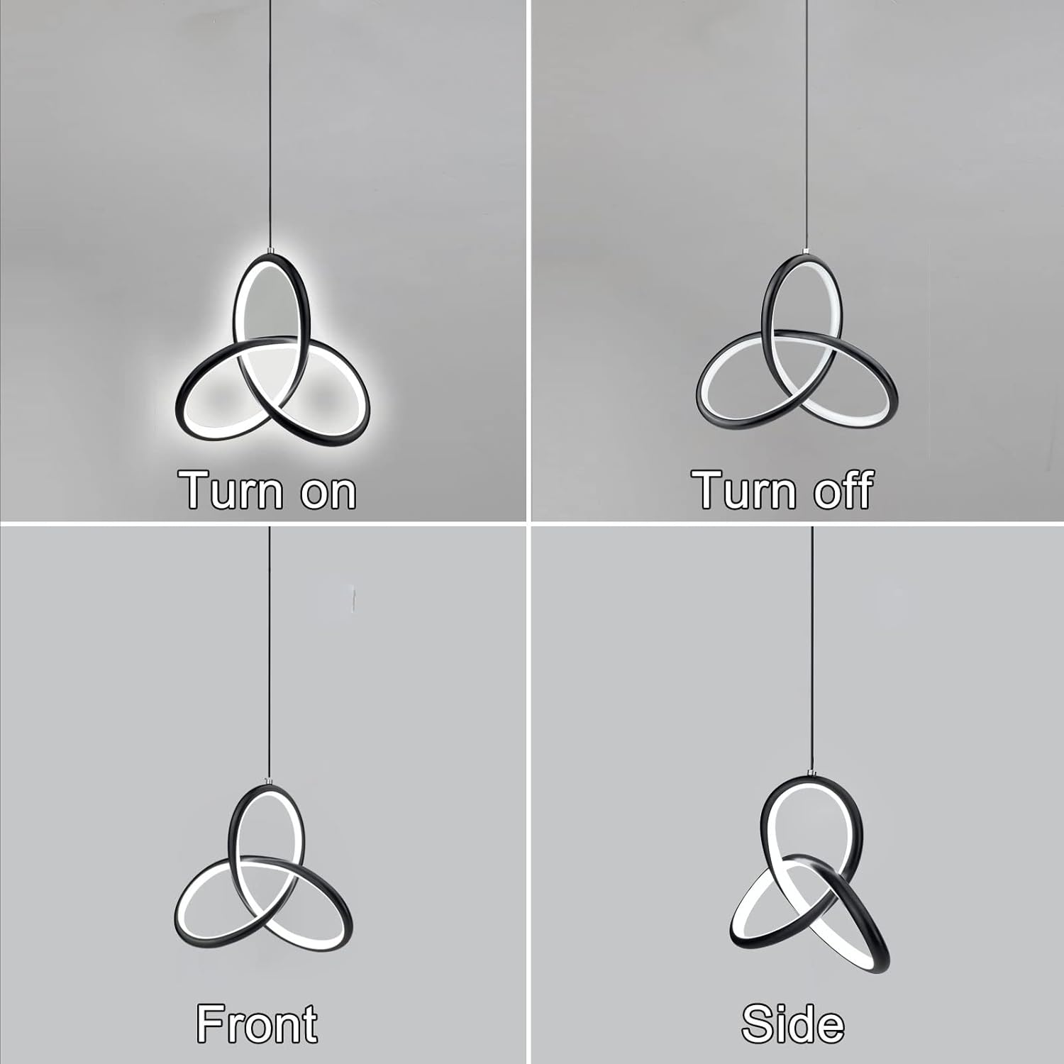 CANEOE Black Modern Led Pendant Light, 5500K Cold White Kitchen Island Pendant Lights Fixtures, Adjustable Integrated Hanging Lamp for Living Room Bedroom Hanging Light, 1 Pack (Black)