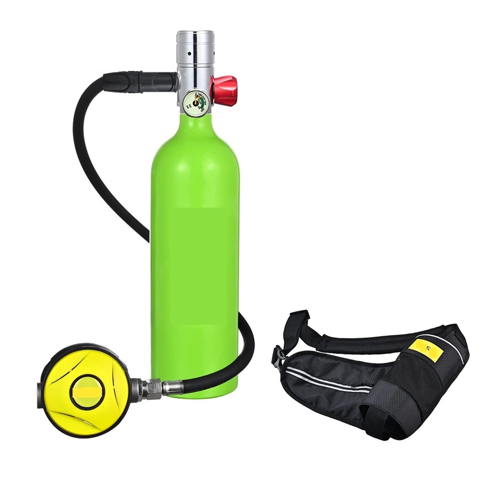 DIKAMAN Bouteille De Plongée 1L – 200 Bar, Alu Aviation 6061 – Pour Exploration Et Sauvetage (Vert, Tête Argentée)