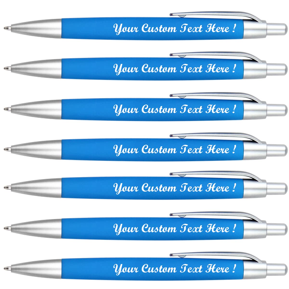 100 Pack Personalized Ballpoint Pens, Custom Printed with Your Logo, Classy Click Pens, Sky Blue