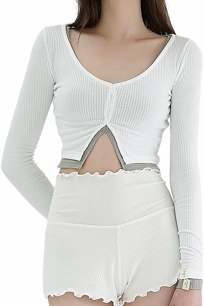 Generic Deviwear Pilates Julia Ribbed Long Sleeve Active T-Shirt Layering Crop Top Yoga gymwear DEVI-T0092 (US, Alpha, One Size, Regular, Short, WHITE)