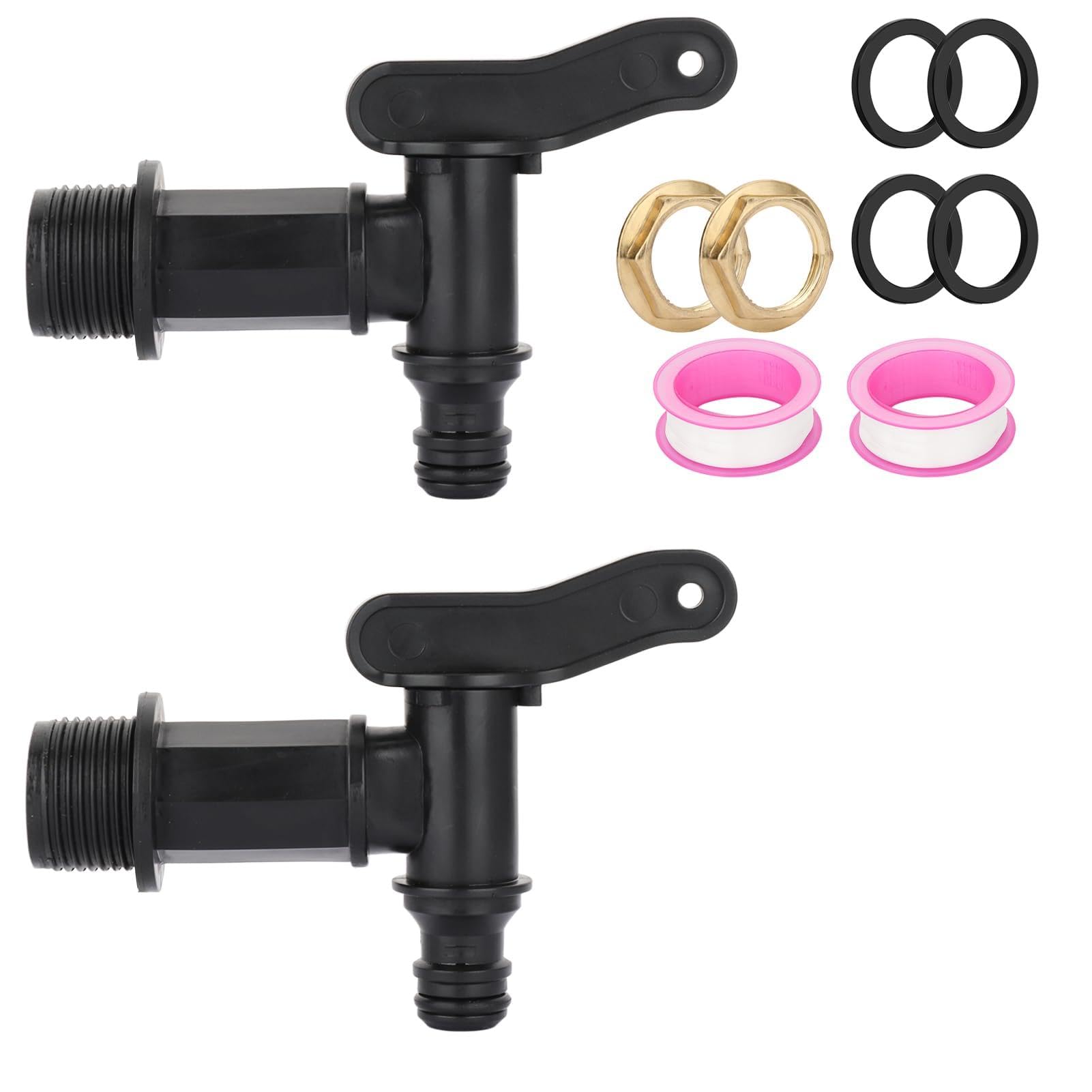 2Pcs Water Butt Tap Replacement 3/4 Inch BSP Thread Plastic Spigot for Rain Barrel with Hose Connector, Garden Water Butt Tap Kit with Rubber Rings and Nuts for Home Brew Beer Fermenter