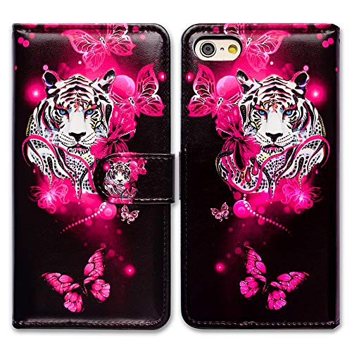 Bcov Case for iPhone SE 2022/iPhone SE 3rd Gen/iPhone SE 2020, White Tiger Butterfly Leather Flip Wallet Case Cover with Card Slot Holder Kickstand for New iPhone SE/iPhone 8/iPhone 7