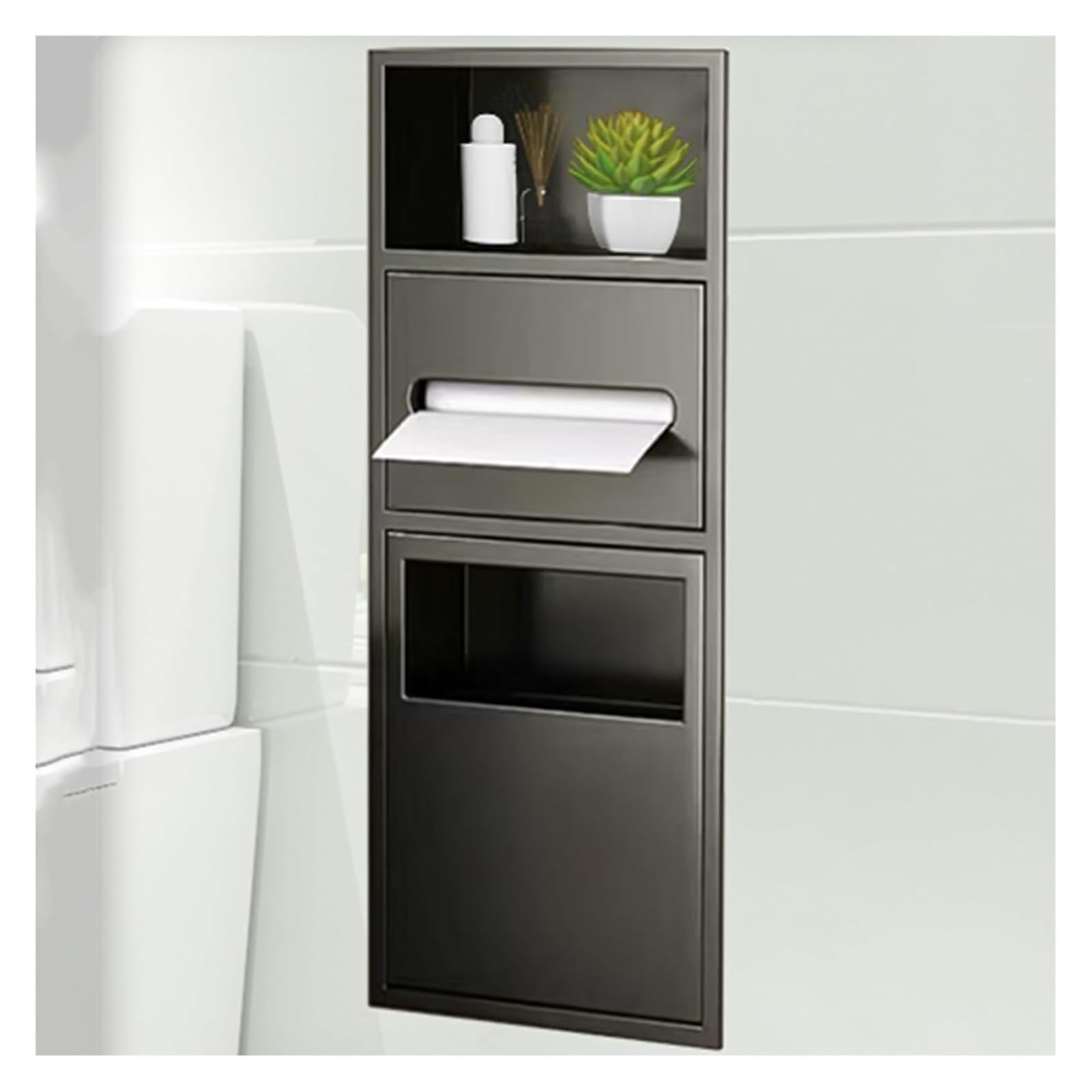 Niche de douche luxe en acier inoxydable noir, rangement mural encastré 70cm