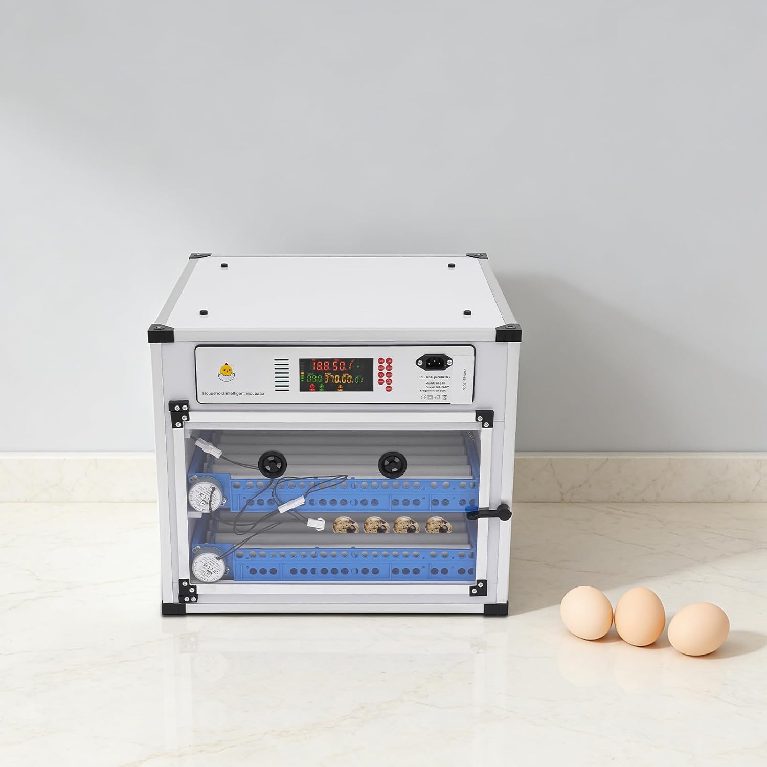 136 Egg Incubator 200-260W Automatic Egg Turning Incubators with Digital Temperature Humidity Control Water Refill Poultry Hatcher Machine for Hatching Chicken Duck Goose Pigeon Eggs 110V