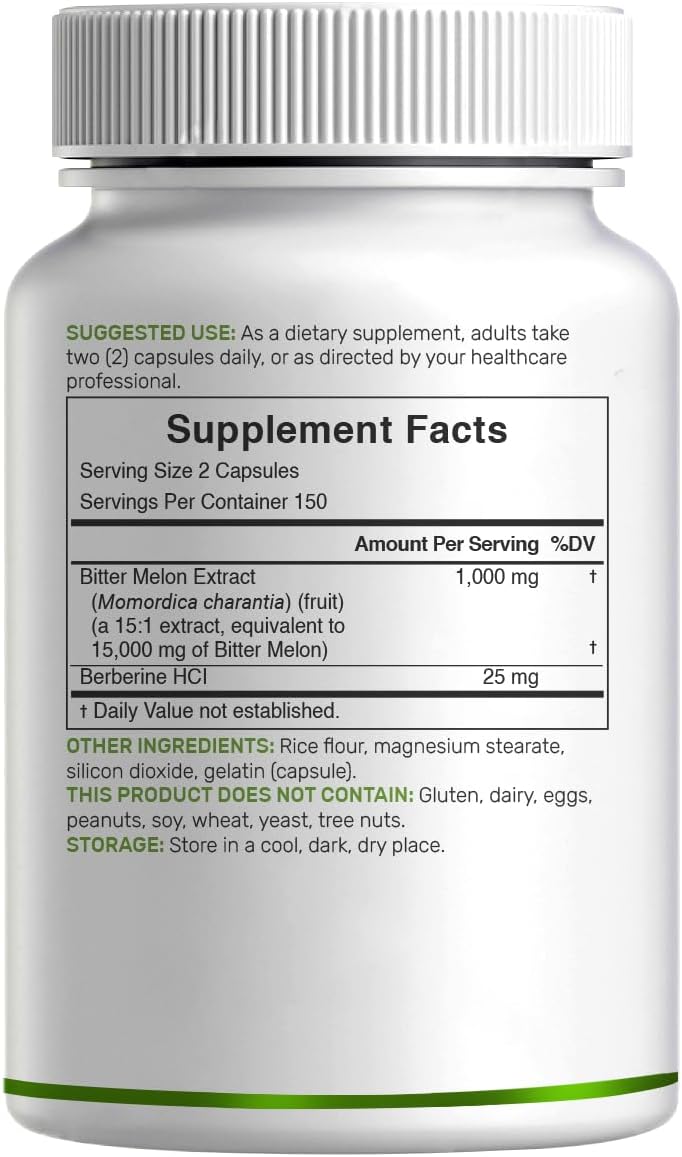 Bitter Melon with Berberine Supplement 15,000mg Per Serving, 300 Capsules | 15:1 Wild Bitter Melon Fruit Extract & Berberine HCL | Third Party Tested | Plant Based, Non-GMO - Image 6