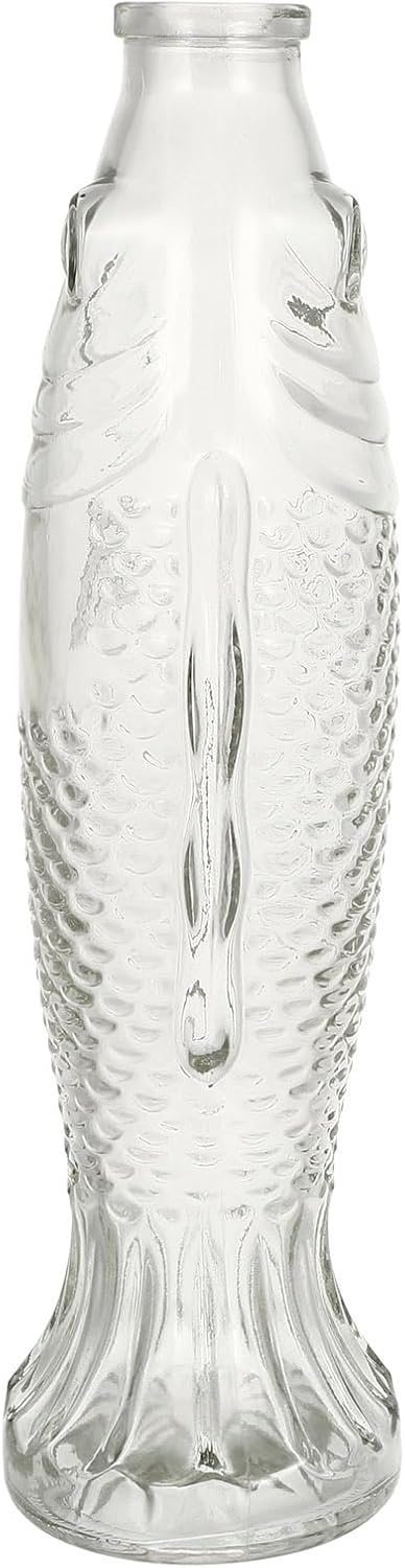 Ciieeo Fish-Shaped Decorative Glass Bottle 10.23In Clear Vase with Cork Stopper for Home D Cor and Flower Arrangement