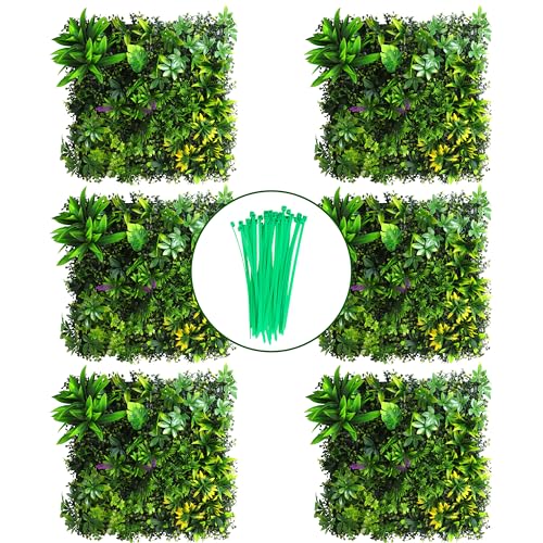 Haiponfph Green Wall Panels, UV Resistant Artificial Grass Wall, 20"x20" Plant Wall Privacy Fence Screen, Outdoor & Indoor Greenery Wall Backdrop, Green Wall Decor 6 Pack