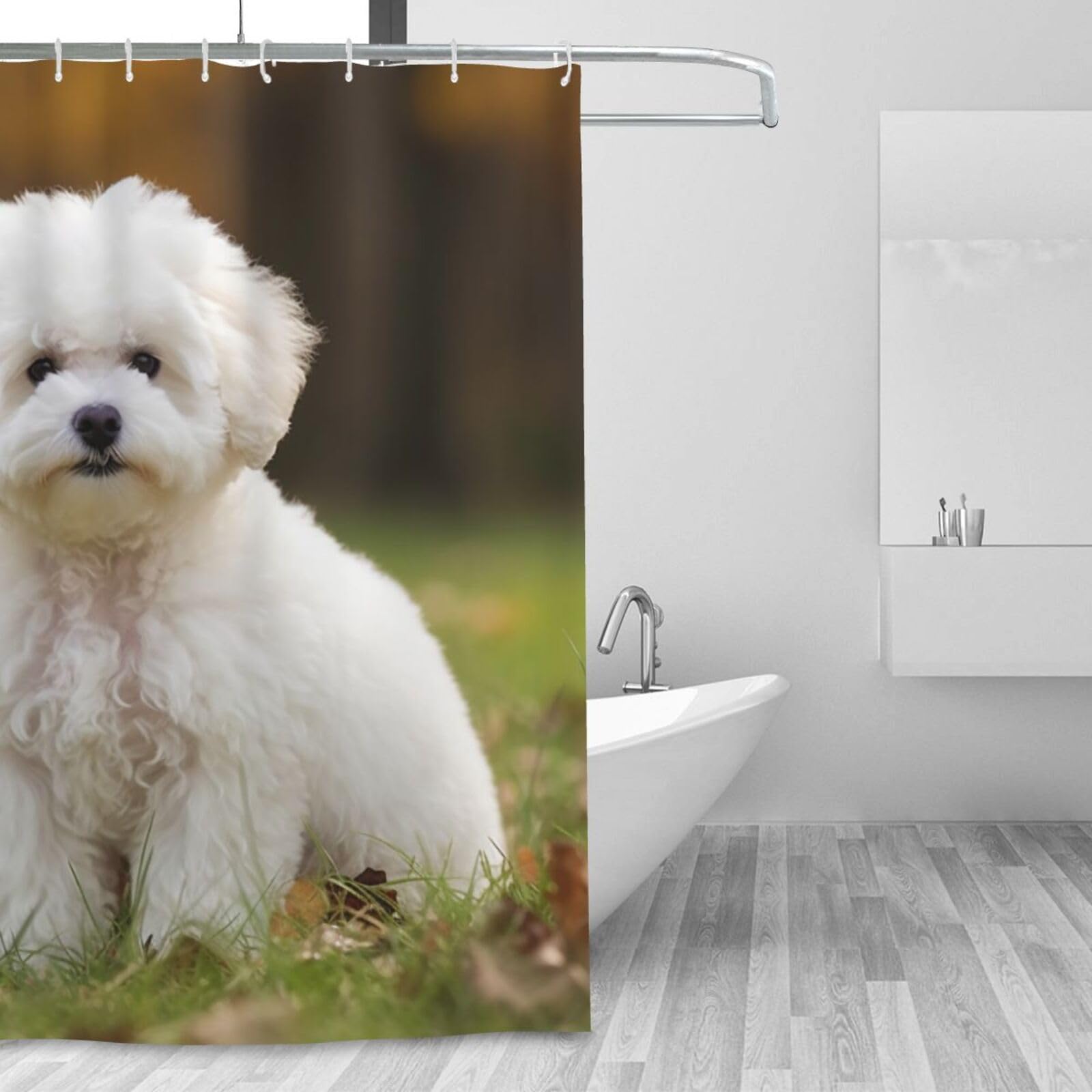 Rideau de douche moderne bichon frisé pour salle de bain