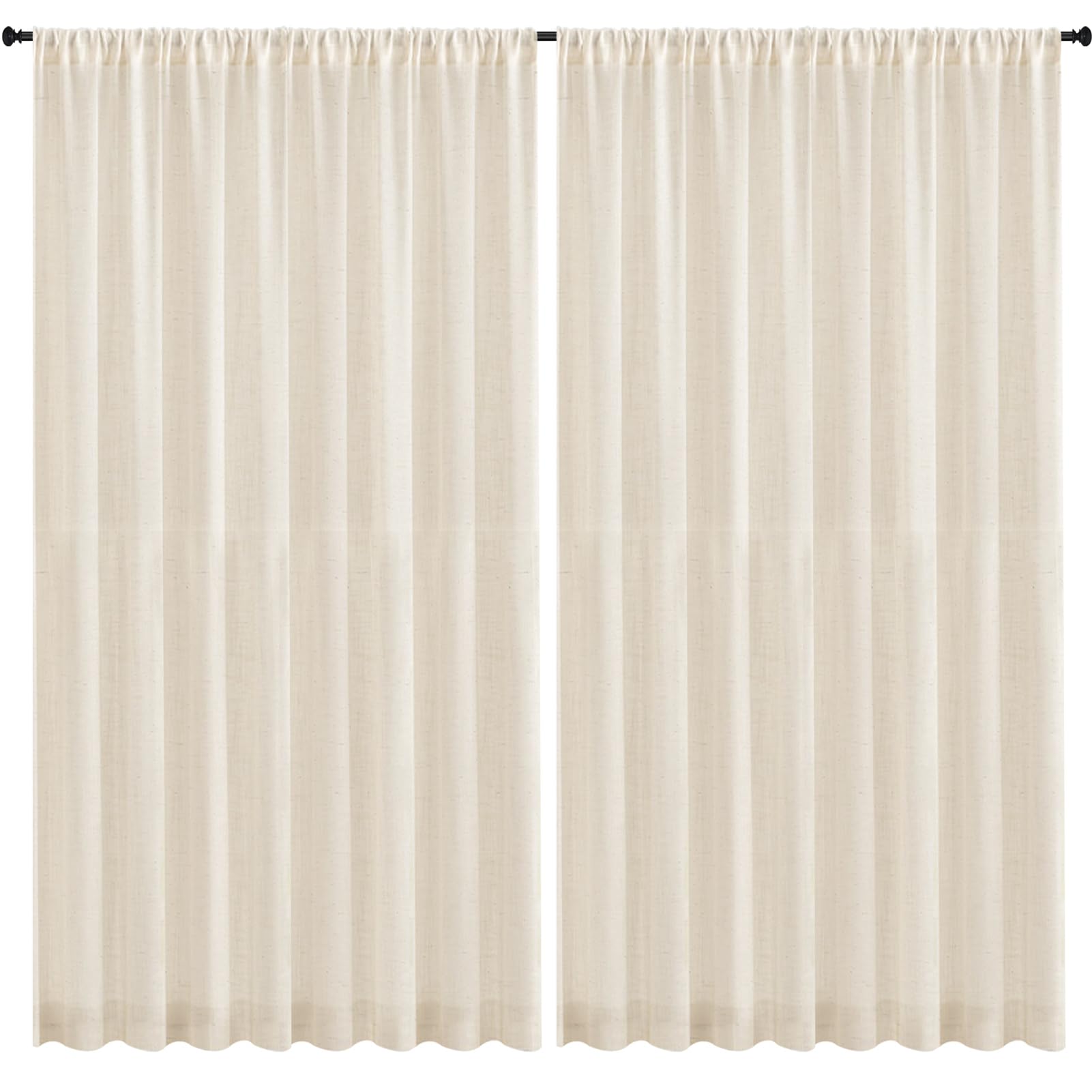 Wiipara Leinenvorhang 2er Set, Luftige Gardinenschals Curtains für Schlafzimmer Wohnzimmer, Halbtransparent Leinenoptik 