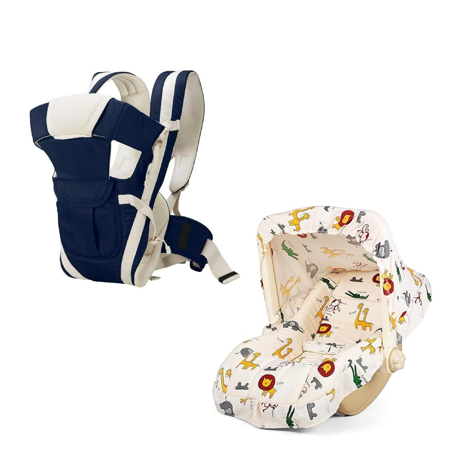 BabyGo Baby Combo : Carry Cot & Rocking Chair with Adjustable Handle + Adjustable Baby Carrier Cum Kangaroo Bag | Safe, Comfortable & Multi-Functional Infant Gear (Beige & Blue)-picture-20