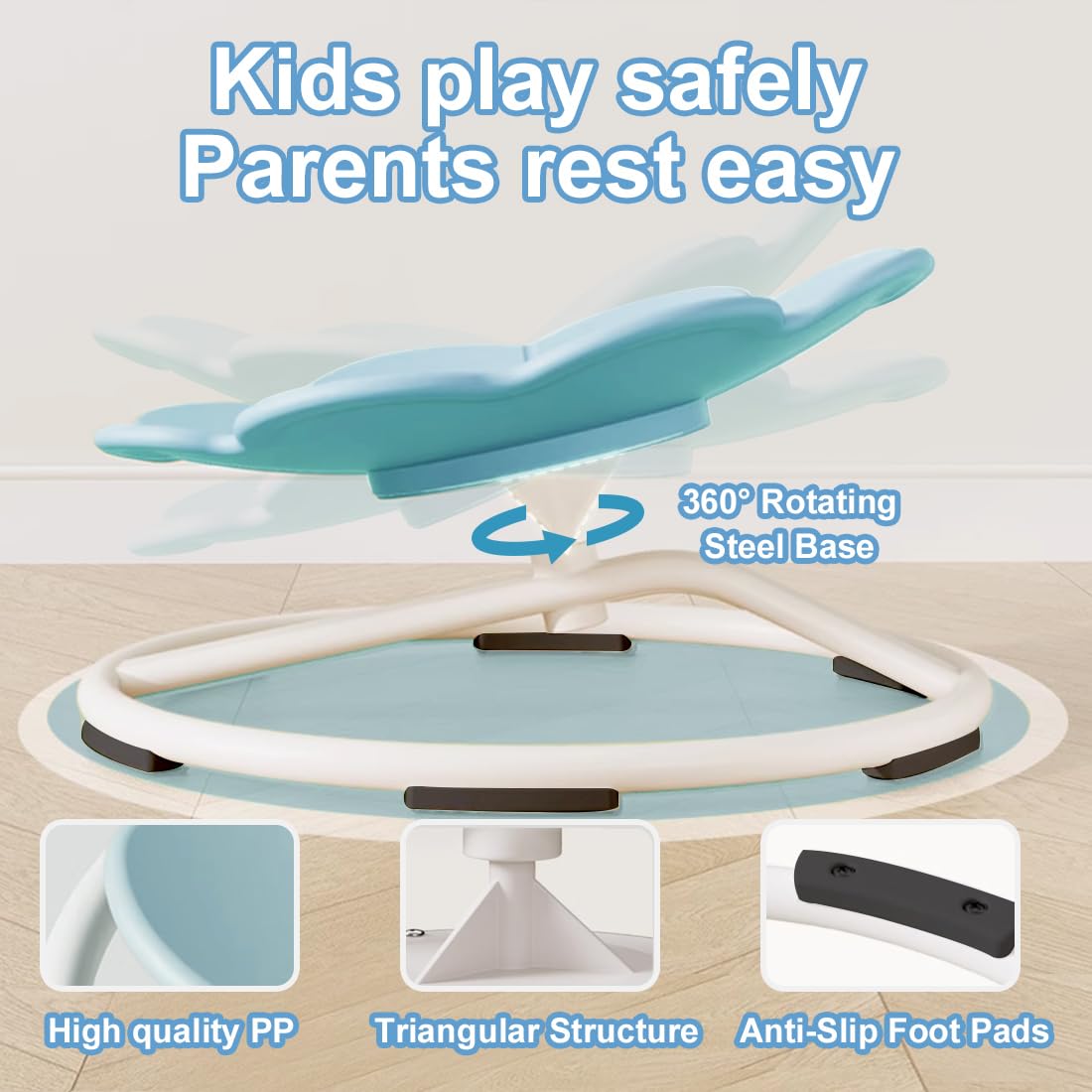 nets Tribe 360° Spinning Flower Swivel Chair for Kids - Sensory Spin Seat for Autism & ADHD - Toddler Wobble Chair - Motion Relief Toy for Boys & Girls (Blue)