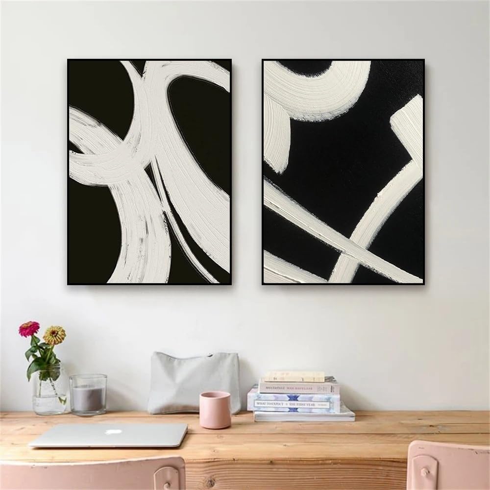 WBYZAC 2 Pieces-Large Black And White Abstract Print Painting Black Minimalist Art Poster Gallery Nordic Wall Art Canvas Painting Living Room Home Decor-50 * 60cm (No Frame)