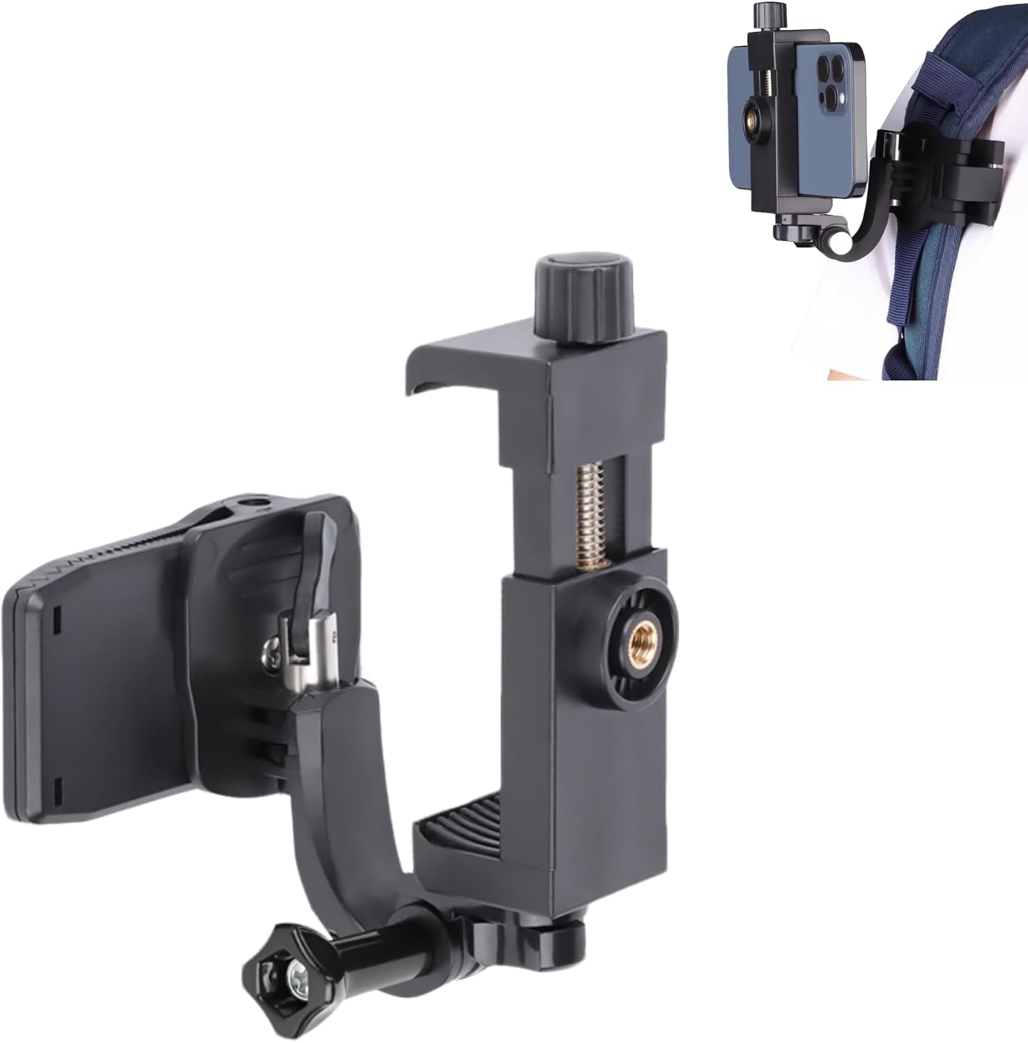 Backpack Clip Phone Mount Compatible with Most Smartphones, 3-Gear Adjustable Strap Clip with 360° Rotation for POV Shooting (Snap Lock Design)