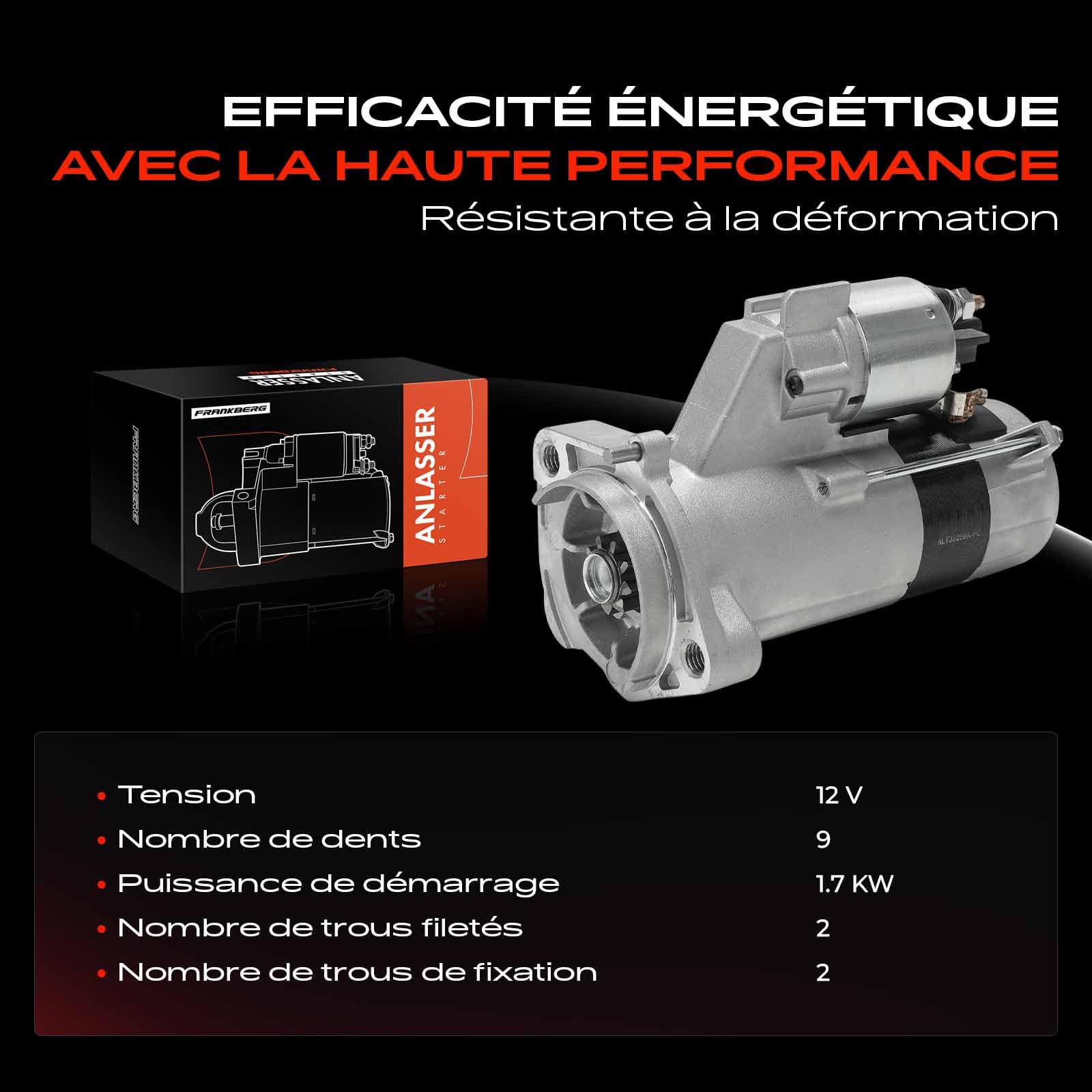 Frankberg Démarreur 1,7 kW 12 V 9 dents 438184, 068911024L