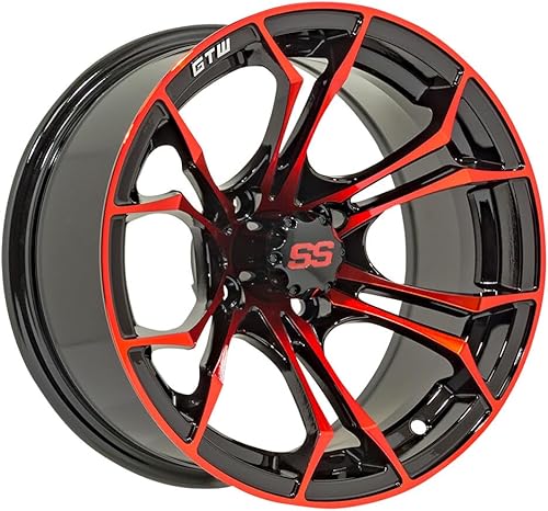 Vista 14 de GTW Spyder - Rueda de aluminio para carrito de golf de 10 pulgadas 10x7 4-4 Perno Desplazamiento 3:4 (Mecanizado/Negro)